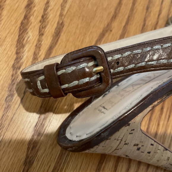 Prada Brown Leather Cork Wedge Sandals Size 36.5 (6 1/2) - Slingback Peep Toe - Picture 16 of 16